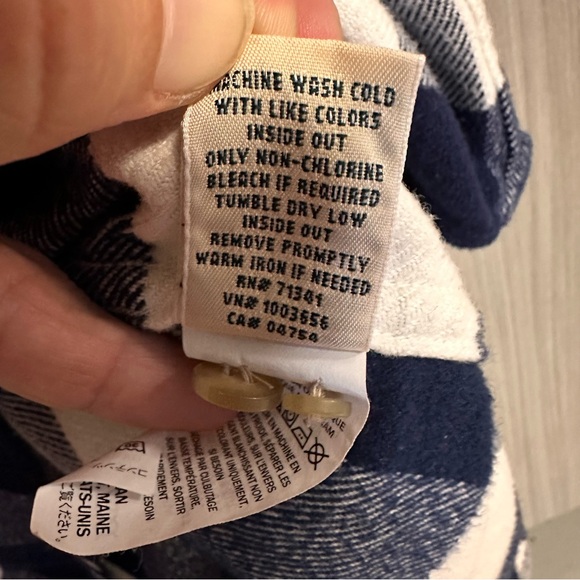 LL Bean Navy Plaid Long Sleeve Soft Flannel Shirt 100% Organic Cotton 506162 W L - Picture 8 of 16